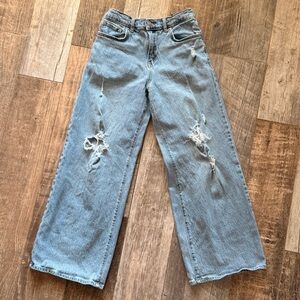 Girls size 12 Levi’s High Rise Baggy Wide distressed jeans